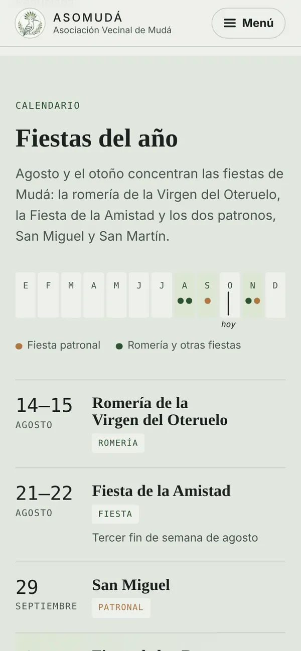 Mudá's festival calendar on a phone