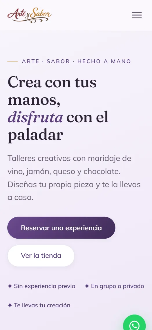Portada de El atelier en el móvil, con el botón para reservar