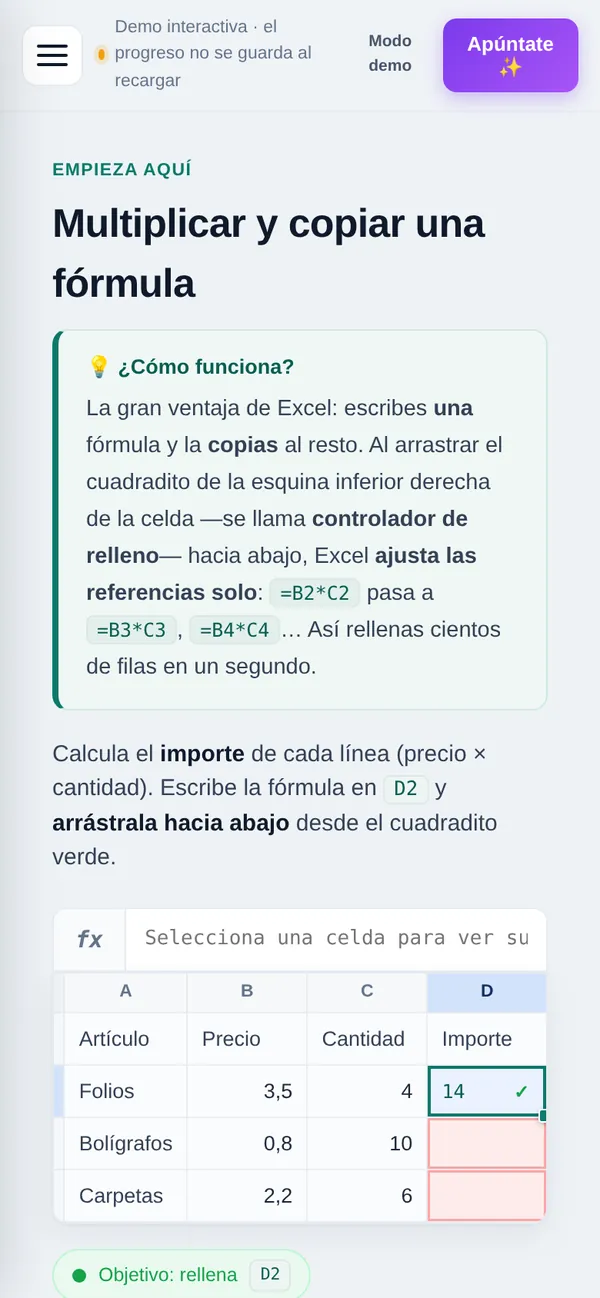 La misma lección con la fórmula corregida al instante